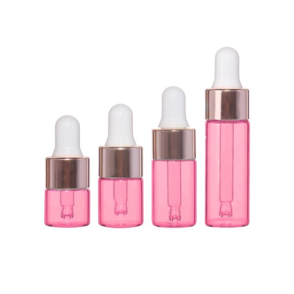 Różowa Szklana Butelka z Pipetą – Pojemnik na Olejek, Serum i Kosmetyki - Pojemności 1ml, 2ml, 3ml, 5ml