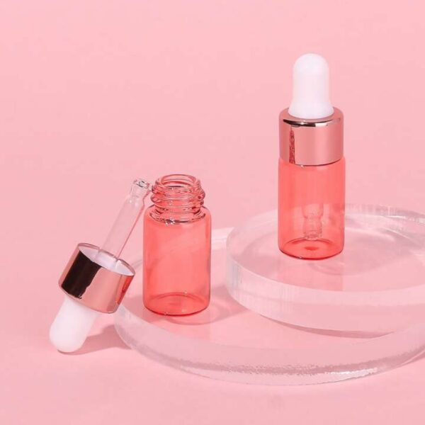 Różowa Szklana Butelka z Pipetą – Pojemnik na Olejek, Serum i Kosmetyki - Pojemności 1ml, 2ml, 3ml, 5ml