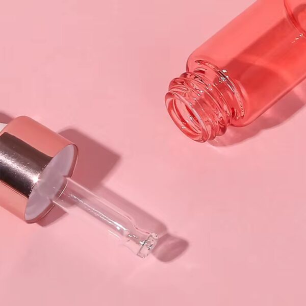 Różowa Szklana Butelka z Pipetą – Pojemnik na Olejek, Serum i Kosmetyki - Pojemności 1ml, 2ml, 3ml, 5ml