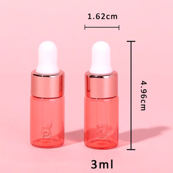 Różowa Szklana Butelka z Pipetą – Pojemnik na Olejek, Serum i Kosmetyki - Pojemności 1ml, 2ml, 3ml, 5ml