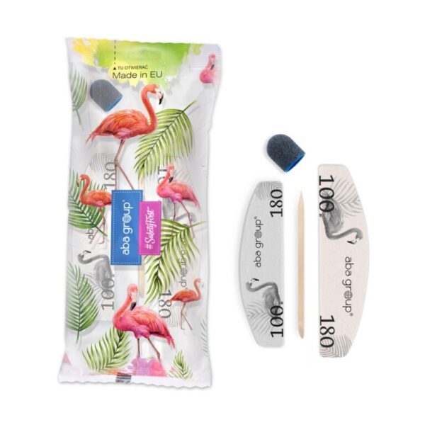Zestaw Do Pedicure 100/180 ( Mini Pilnik+Mini Polerka+Kapturek '80 rozm. 13 +Patyczek Drewniany) Bezpieczny Pakiet Aba Group