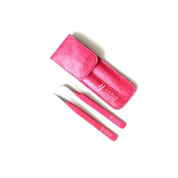 Pęsety Z Różowym Brokatem w Etui Noble Lashes