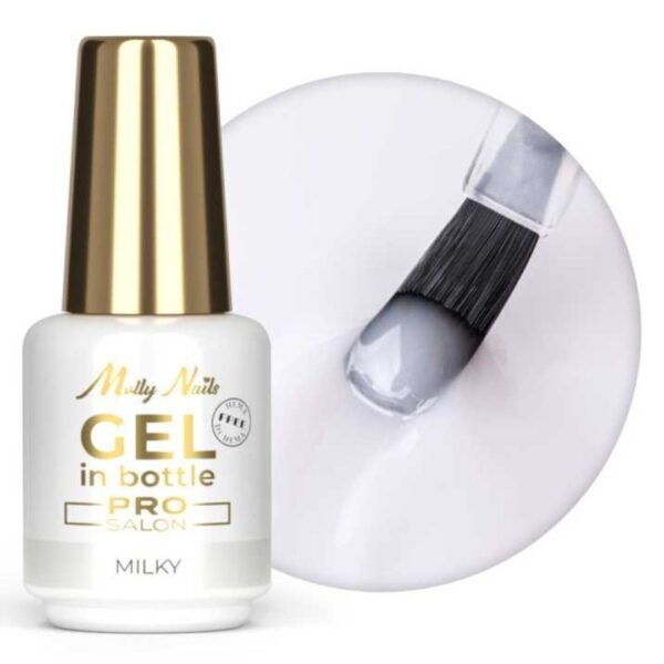 Żel do paznokci w butelce z pędzelkiem Gel in Bottle Molly Nails Pro Salon Milky 15g – HEMA/Di-HEMA Free