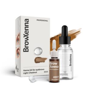 203 Light Chestnut Henna Pudrowa do Brwi z Bazą Hialuronową – Zestaw BrowXenna