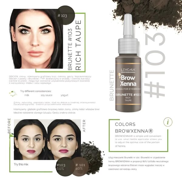 103 Rich Taupe Henna Pudrowa do Brwi z Bazą Hialuronową – Zestaw BrowXenna