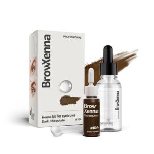 104 Bitter Chocolate Henna Pudrowa do Brwi z Bazą Hialuronową – Zestaw BrowXenna