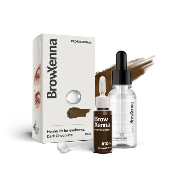 104 Bitter Chocolate Henna Pudrowa do Brwi z Bazą Hialuronową – Zestaw BrowXenna