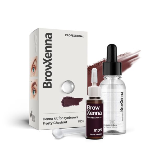 105 Frosty Chestnut Henna Pudrowa do Brwi Ciepły Brąz z Bazą Hialuronową – Zestaw BrowXenna