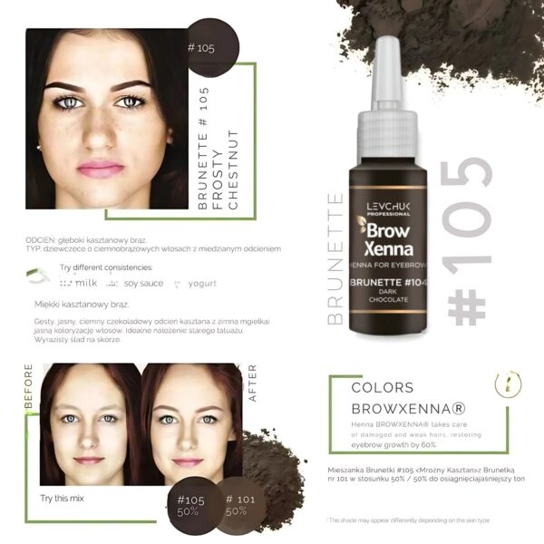 105 Frosty Chestnut Henna Pudrowa do Brwi Ciepły Brąz z Bazą Hialuronową – Zestaw BrowXenna