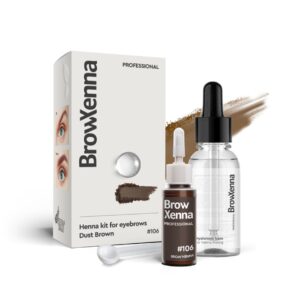 106 Dust Brown Henna Pudrowa do Brwi Jasny Chłodny Brąz z Bazą Hialuronową – Zestaw BrowXenna