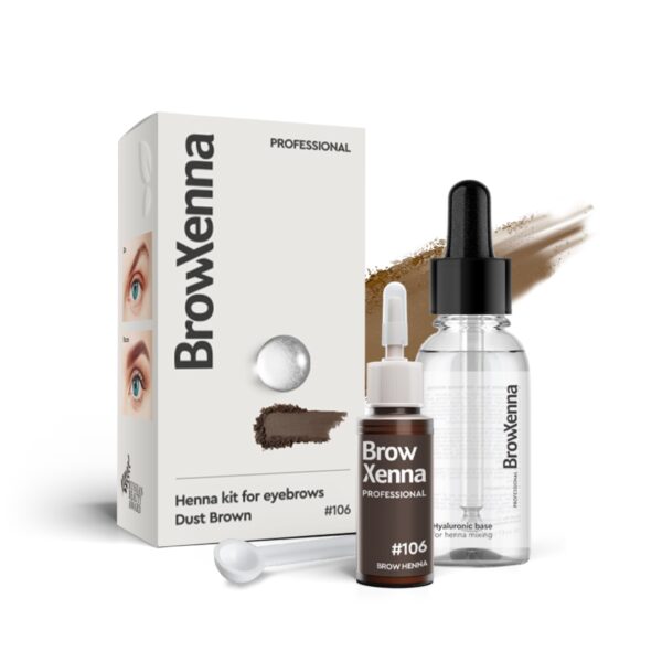 106 Dust Brown Henna Pudrowa do Brwi Jasny Chłodny Brąz z Bazą Hialuronową – Zestaw BrowXenna