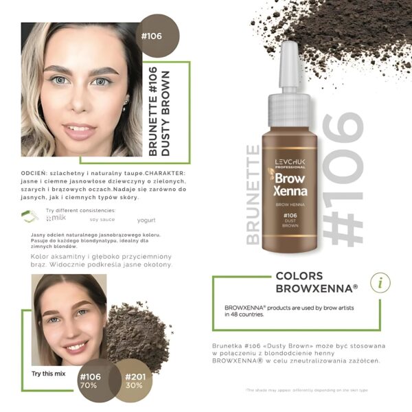 106 Dust Brown Henna Pudrowa do Brwi Jasny Chłodny Brąz z Bazą Hialuronową – Zestaw BrowXenna
