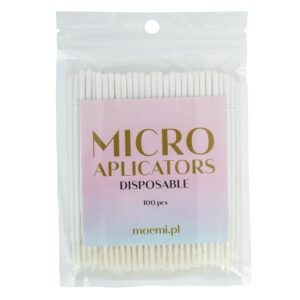 Aplikatory Bezwłókienkowe 100szt. Microbrush Cylindryczne Białe Moemi Torebka