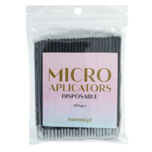 Aplikatory Bezwłókienkowe 100szt. Microbrush Cylindryczne Czarne Moemi Torebka