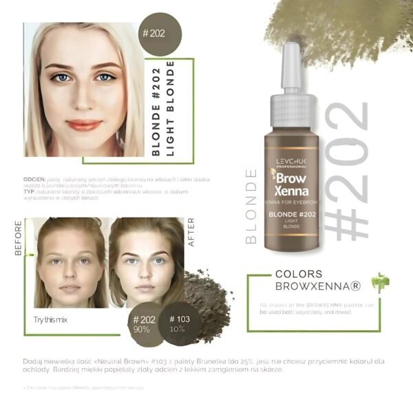 202 Light Blonde Henna Pudrowa do Brwi z Bazą Hialuronową – Zestaw BrowXenna