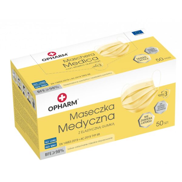 Maseczki Medyczne 50szt. Żółte Opharm