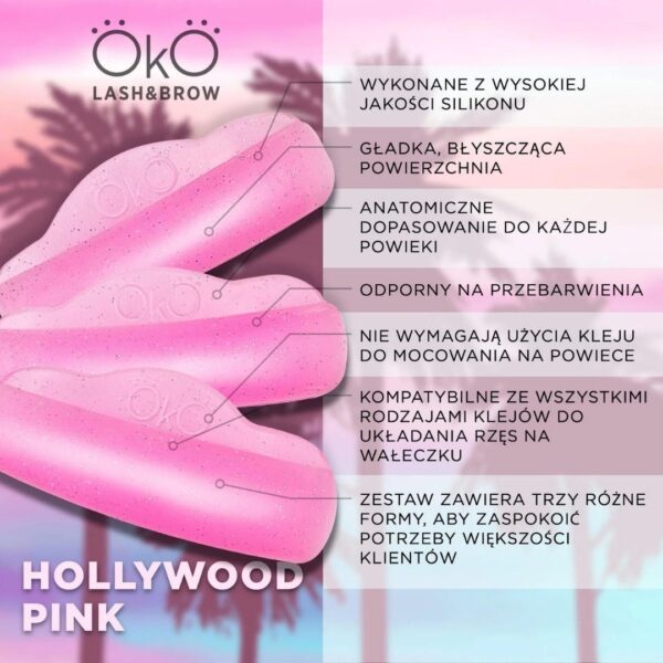 Zestaw Wałeczki do laminacji rzęs podkręcające Hollywood Pink, 3 pary OKO