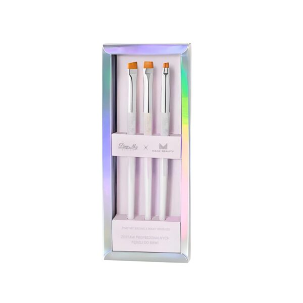 Zestaw Holograficznych Pędzli do Brwi Manybeauty X Pimp My Lashes Profesjonalne Pędzle do Stylizacji Brwi | Henny