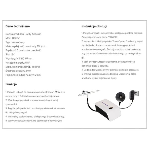 Rarity Aerograf Przewodowy z Kompresorem Airbrush do Brwi