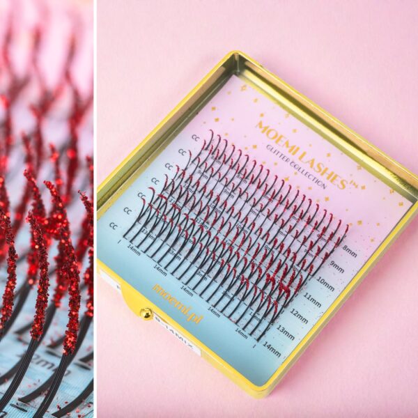 Czerwone Brokatowe Rzęsy Promienie Mini Mix Glitter Collection Moemi RED