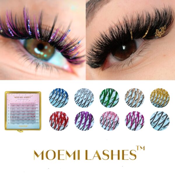 Czerwone Brokatowe Rzęsy Promienie Mini Mix Glitter Collection Moemi RED
