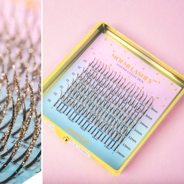 Szampańskie Brokatowe Rzęsy Promienie Mini Mix Glitter Collection Moemi CHAMPAGNE