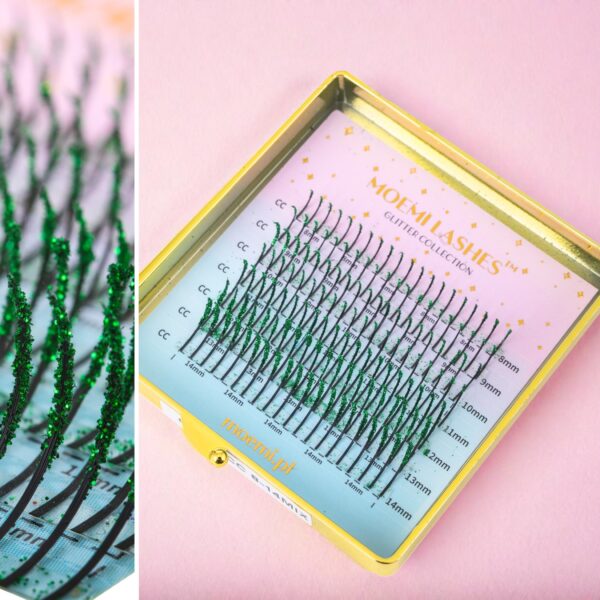 Zielone Brokatowe Rzęsy Promienie Mini Mix Glitter Collection Moemi GREEN