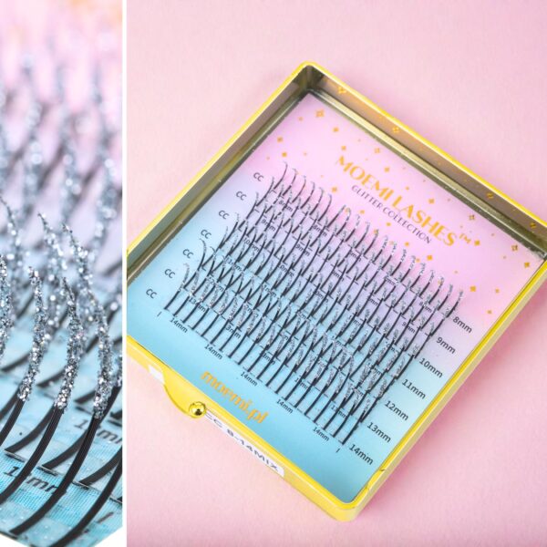 Srebrne Brokatowe Rzęsy Promienie Mini Mix Glitter Collection Moemi SILVER