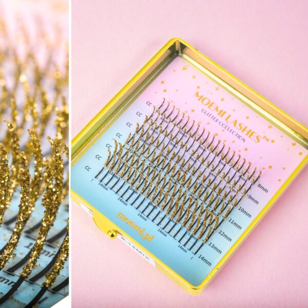Złote Brokatowe Rzęsy Promienie Mini Mix Glitter Collection Moemi GOLD
