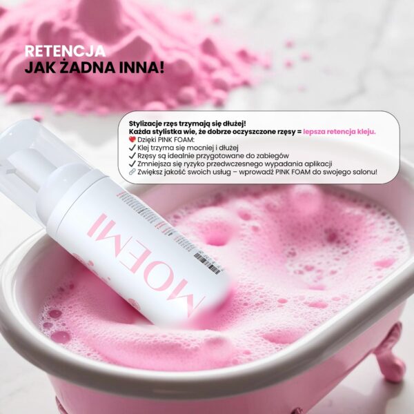 PINK FOAM Moemi 100ml Profesjonalny Szampon do Przedłużania Rzęs – pH 8,2 | Lepsza Retencja Rzęs