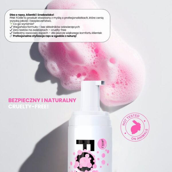 PINK FOAM Moemi 100ml Profesjonalny Szampon do Przedłużania Rzęs – pH 8,2 | Lepsza Retencja Rzęs