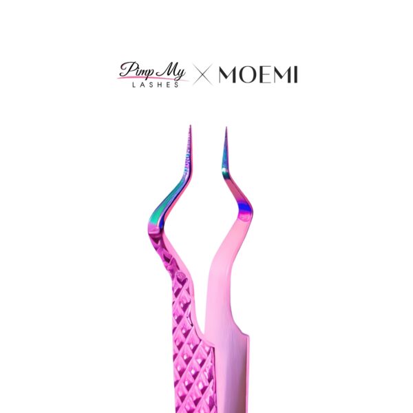 Różowa Pęseta do Separacji Rzęs Zakrzywiona – Modliszka Moemi x Pimp My Lashes