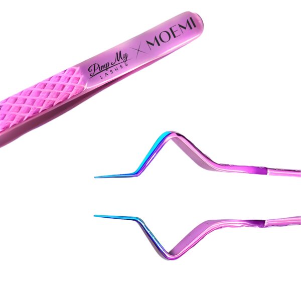 Różowa Pęseta do Separacji Rzęs Zakrzywiona – Modliszka Moemi x Pimp My Lashes