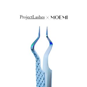 Niebieska Pęseta do Separacji Rzęs Zakrzywiona – Modliszka Moemi x Project Lashes