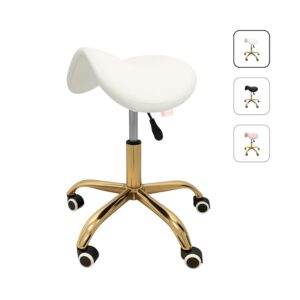 Czarny taboret dla stylistki rzęs – ergonomiczne krzesło siodło Moemi
