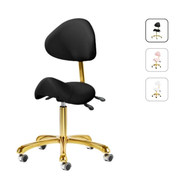 Biały taboret dla stylistki rzęs – ergonomiczne krzesło siodło Moemi