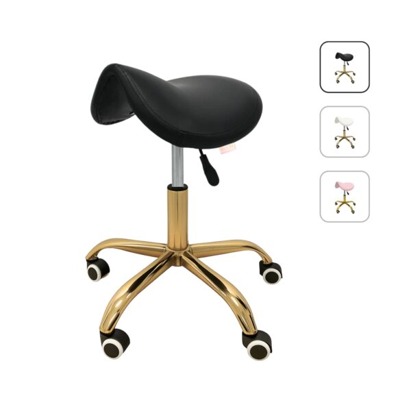 Biały taboret dla stylistki rzęs – ergonomiczne krzesło siodło Moemi