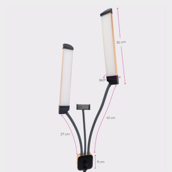 Profesjonalna Lampa kosmetyczna dwuramienna iCoucou Duo STAR 2.0 Rose Gold – do przedłużania rzęs i PMU