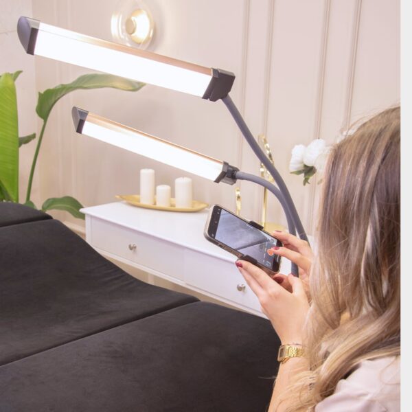 Profesjonalna Lampa kosmetyczna dwuramienna iCoucou Duo STAR 2.0 Rose Gold – do przedłużania rzęs i PMU