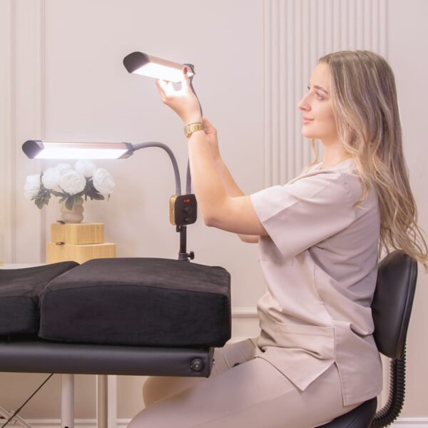 Profesjonalna Lampa kosmetyczna dwuramienna iCoucou Duo STAR 2.0 Rose Gold – do przedłużania rzęs i PMU