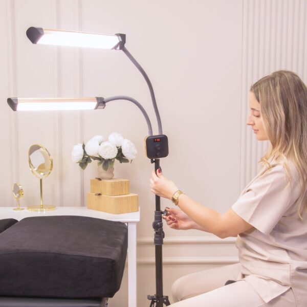 Profesjonalna Lampa kosmetyczna dwuramienna iCoucou Duo STAR 2.0 Rose Gold – do przedłużania rzęs i PMU