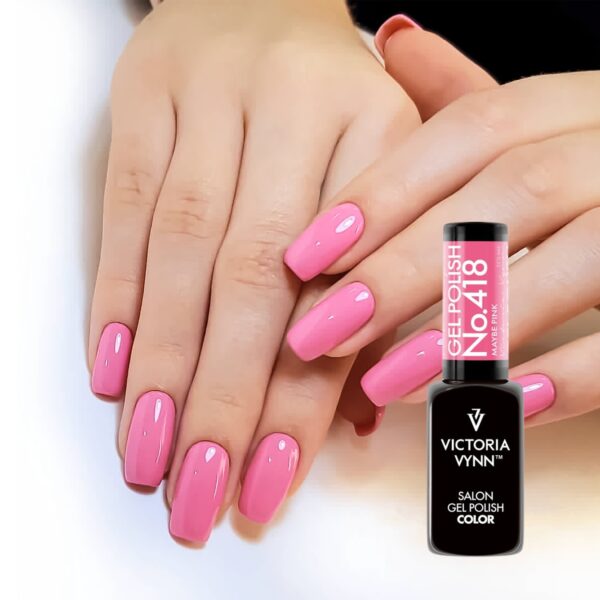 Lakier hybrydowy Victoria Vynn 418 Maybe Pink 8 ml – neonowy róż, trwały manicure UV/LED