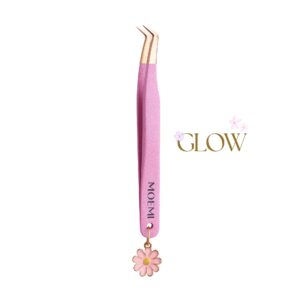 Slim Swan GLOW Moemi – różowa brokatowa pęseta do rzęs 75° z zawieszką
