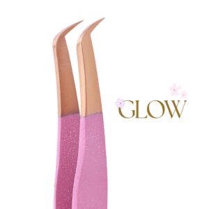 Slim Swan GLOW Moemi – różowa brokatowa pęseta do rzęs 75° z zawieszką