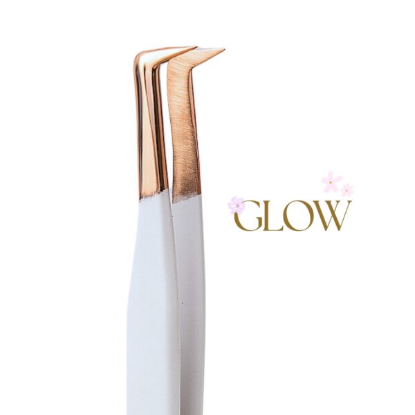 Swan GLOW Moemi – Biała pęseta kopytko do rzęs 90° z zawieszką