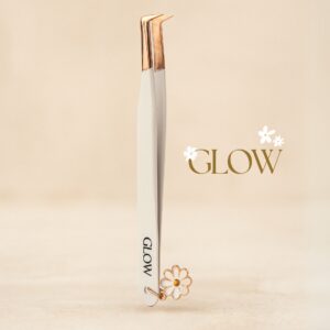 Swan GLOW Moemi – Biała pęseta kopytko do rzęs 90° z zawieszką