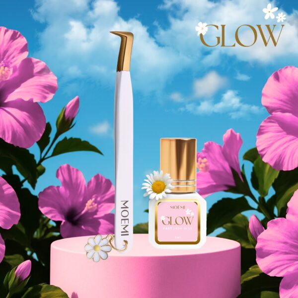 Swan GLOW Moemi – Biała pęseta kopytko do rzęs 90° z zawieszką