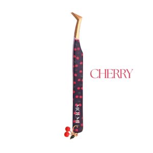 Cherry Moemi – Czarna pęseta Szpadla typu L do rzęs z wzorem wiśni i zawieszką