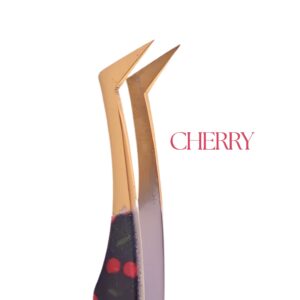 Cherry Moemi – Czarna pęseta Szpadla typu L do rzęs z wzorem wiśni i zawieszką