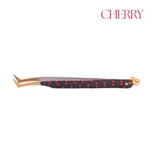 Cherry Moemi – Czarna pęseta Szpadla typu L do rzęs z wzorem wiśni i zawieszką